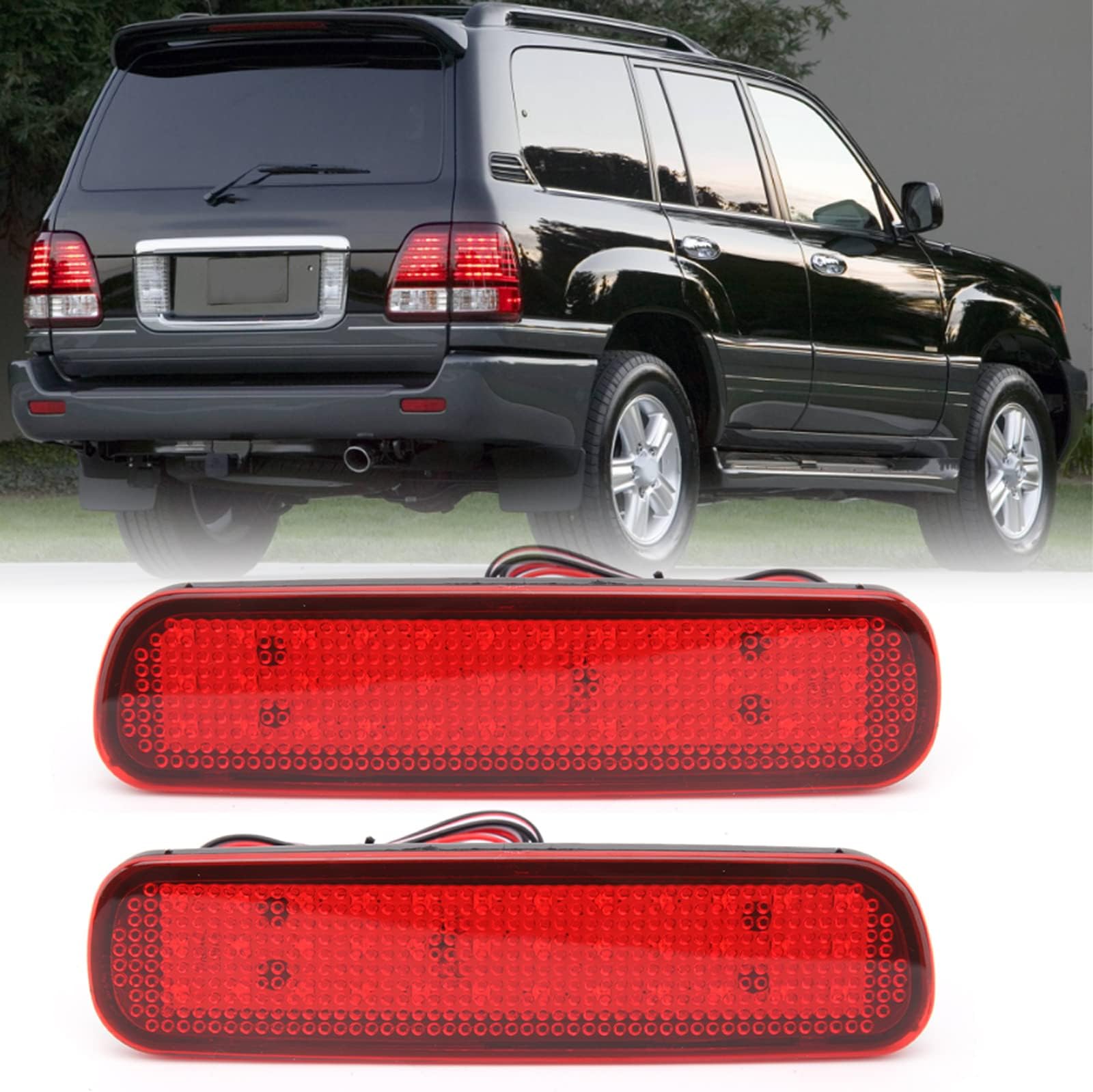 Clidr Car LED Rear Bumper Reflector Light For Toyota Land Cruiser 100/Cygnus LX470 LED Parking Warning Stop Brake Lamp Tail Lantern (Red)