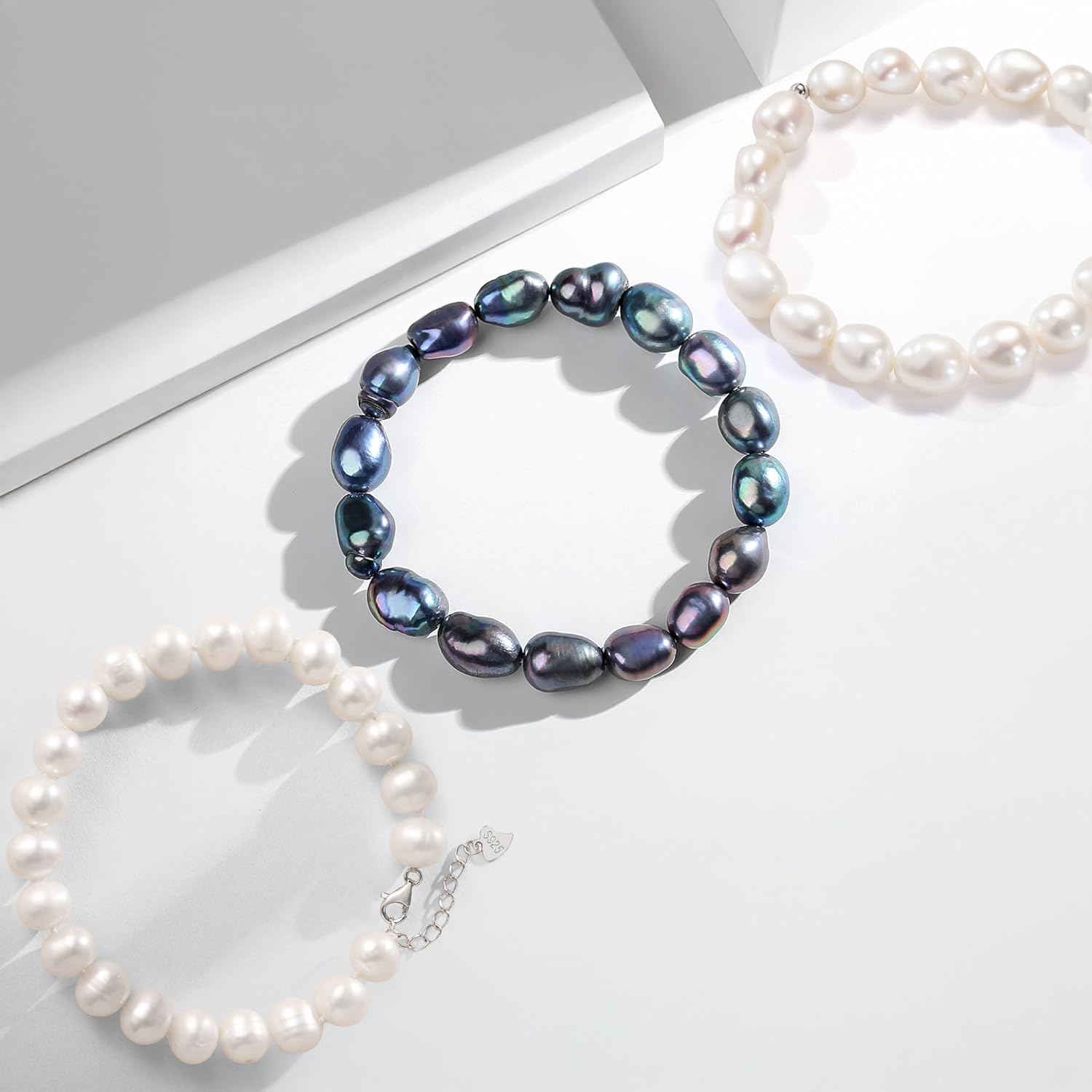 YAMI Natural Pearl Bracelet for Women, Freshwatet/Saltwater Cultured Pearls, Elegant Jewelry Gift for Women for Anniversaries, Birthdays, Mother's Day, White/Black Pearl