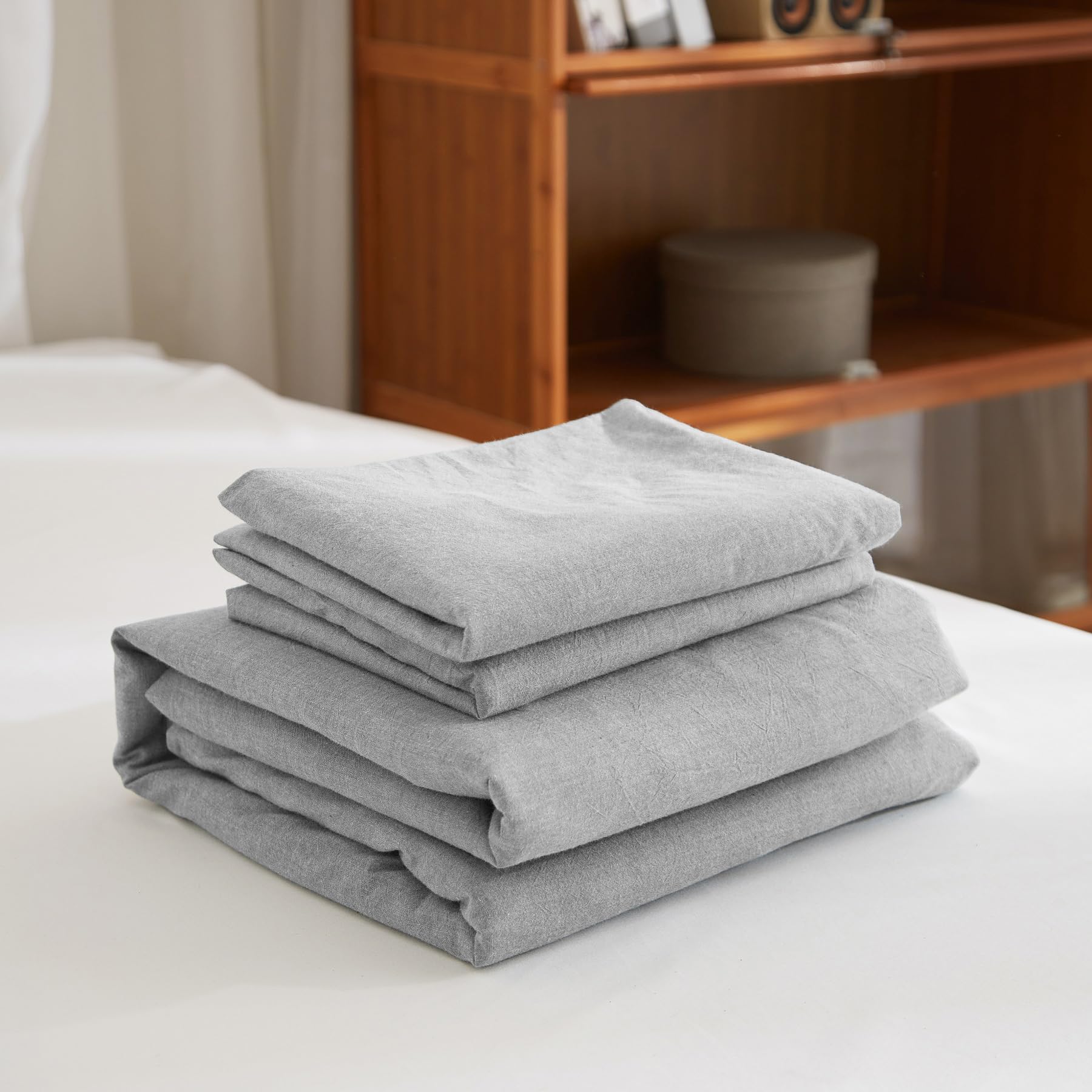 Funda nórdica de 240 x 260 cm, color gris claro, suave, transpirable, suave, mezcla de algodón, lino, ropa de cama para 2 personas con cremallera y fundas de almohada de 65 x 65 cm