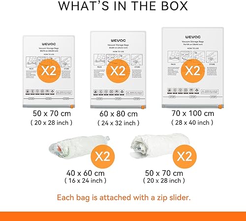 Miniatura 2 de Wevac Paquete de 10 bolsas de almacenamiento al vacío (2 jumbo2 grandes2 medianas4 bolsas con ruedas)  Ahorro de espacio  Vacío rápido  Sello de