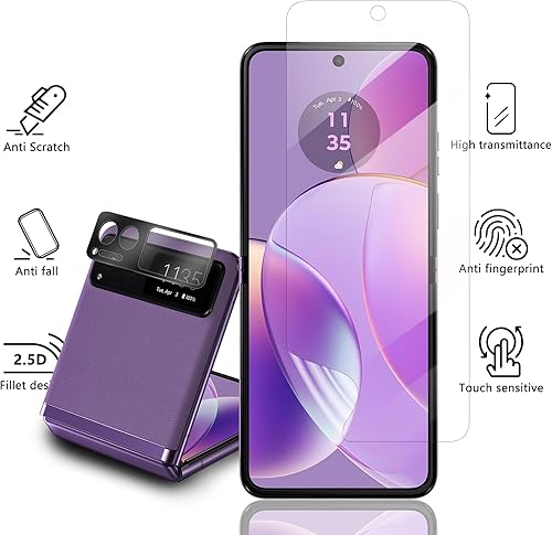 Miniatura 8 de WILLONE Protector de pantalla solo para Motorola Razr (2023) modelo 2023 (2 protectores de pantalla interiores de TPU y 2 protectores de lente de