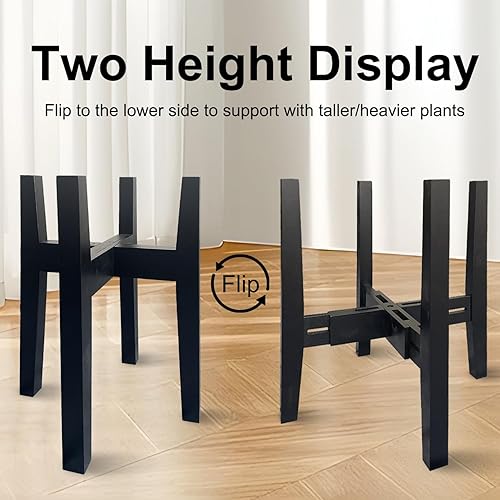 Miniatura 3 de Soporte ajustable para plantas de interior de bambú moderno de mediados de siglo, soporte de esquina para plantas de un solo piso, 8.2-11.8 pulgadas