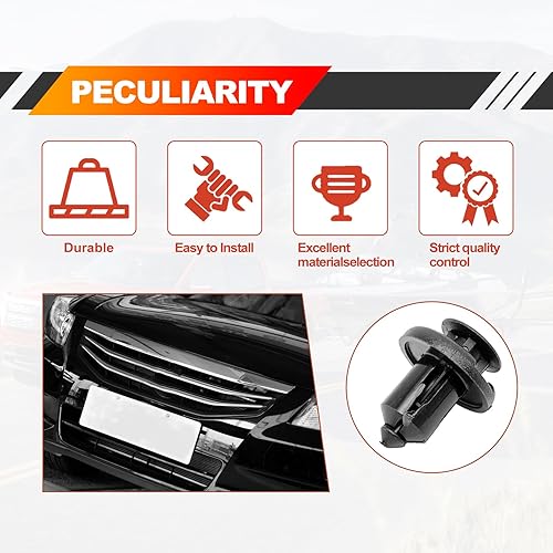 Miniatura 4 de Clips de retención de parachoques delantero de 0.394 pulgadas, 91503-SZ3-003 Clips de retención de parachoques de nailon tipo empuje y clip de