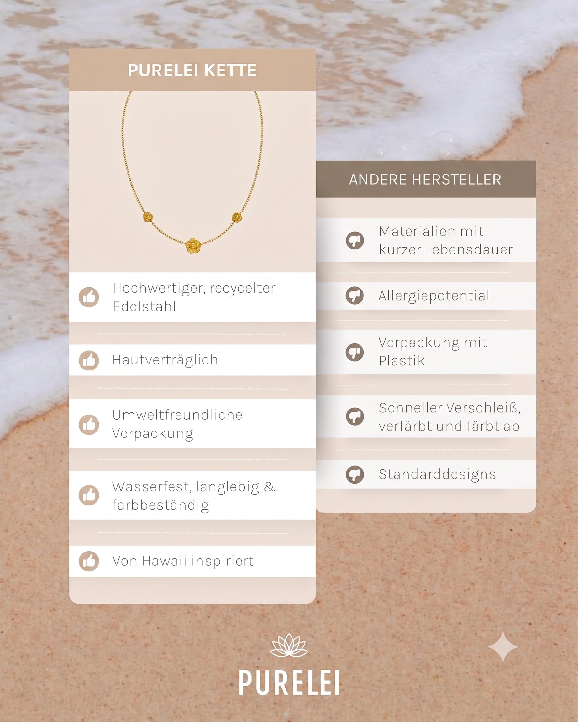 Purelei Velvet Rose Kette – wasserfest & verstellbar | Edelstahlkette mit drei Rosen-Anhängern & 14K/18K Vergoldung | Vintage-Eyecatcher mit romantischem Flair
