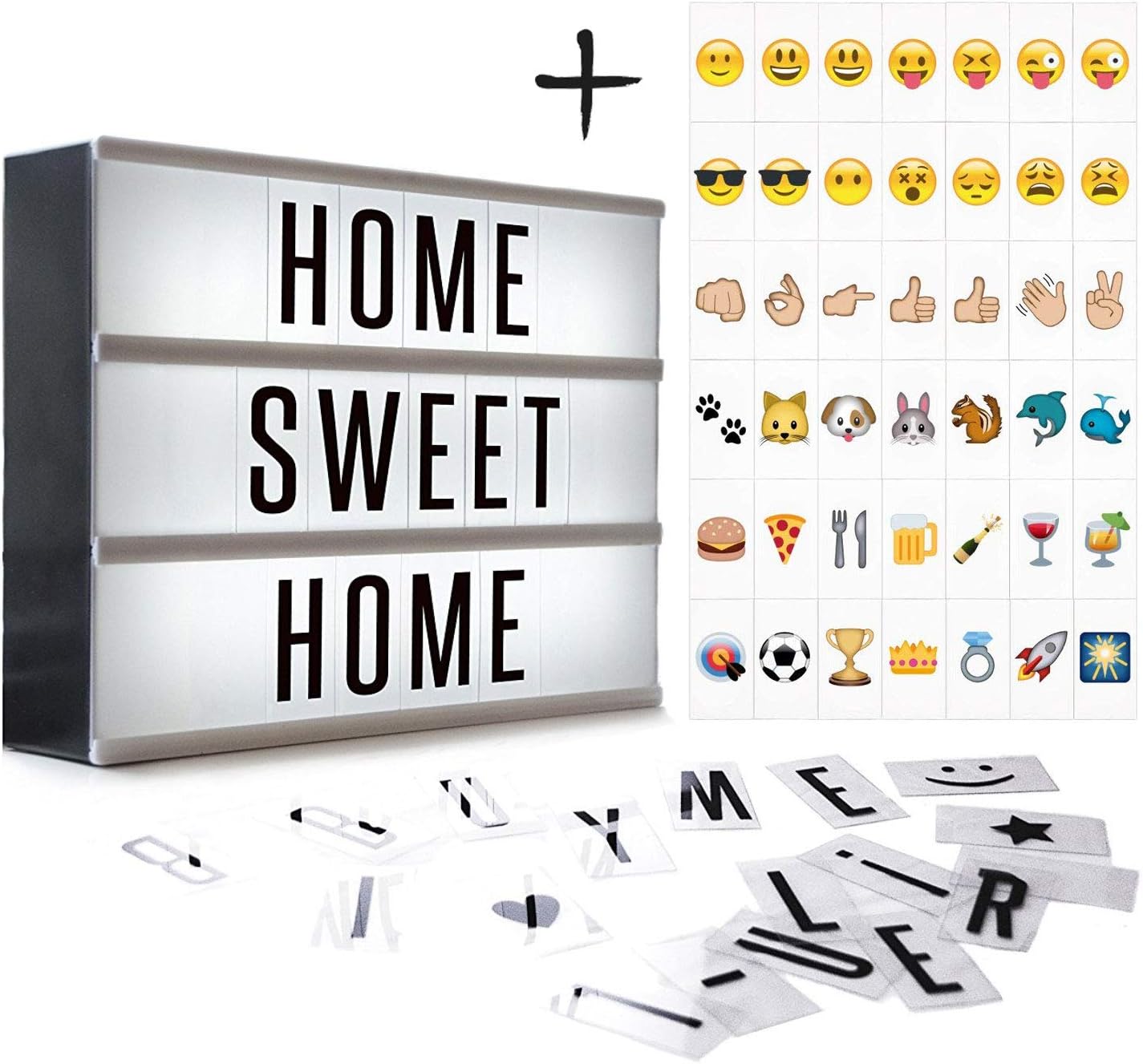 MEGON Cinematic Light Box - A4 Size Warm Light with Black Letters, Numbers, Symbols - Personalise Your Own Message - Battery and USB Power