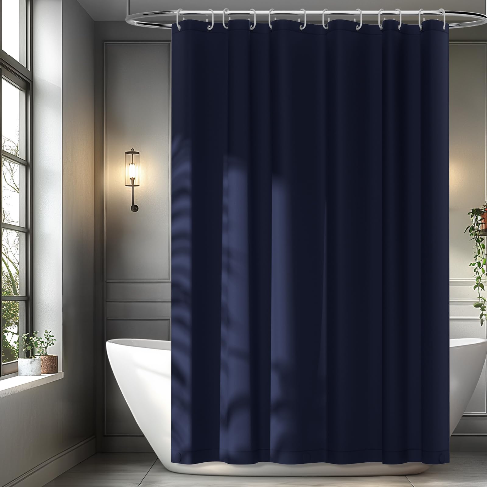 Seenus Navy Blue Fabric Shower Curtain Liner with 3 Large Magnets, 72 x 84 inch Extra Long Waterproof Cloth Shower Liner, Bathroom Dark Blue Tall Shower Curtain Machine Washable