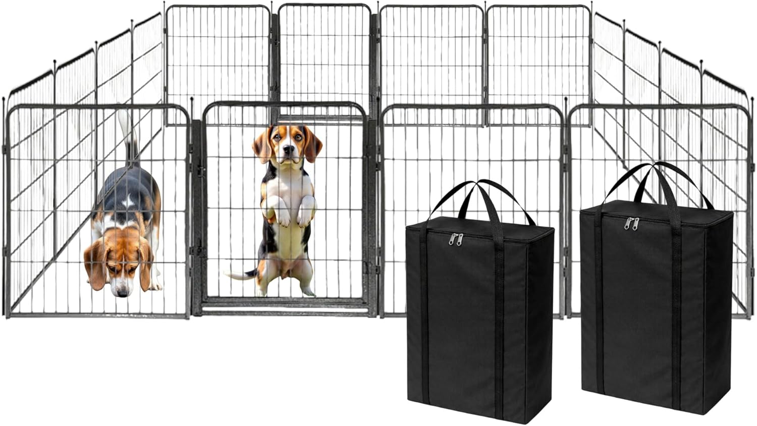 Dog Playpen w/Carrying Case for Indoor or Outdoor Use – 32 Inch, 16 Black Panels - Portable Metal Exercise Pen for Small & Medium Dogs - Pet Fence Kennel Crate for House, RV, or Travel