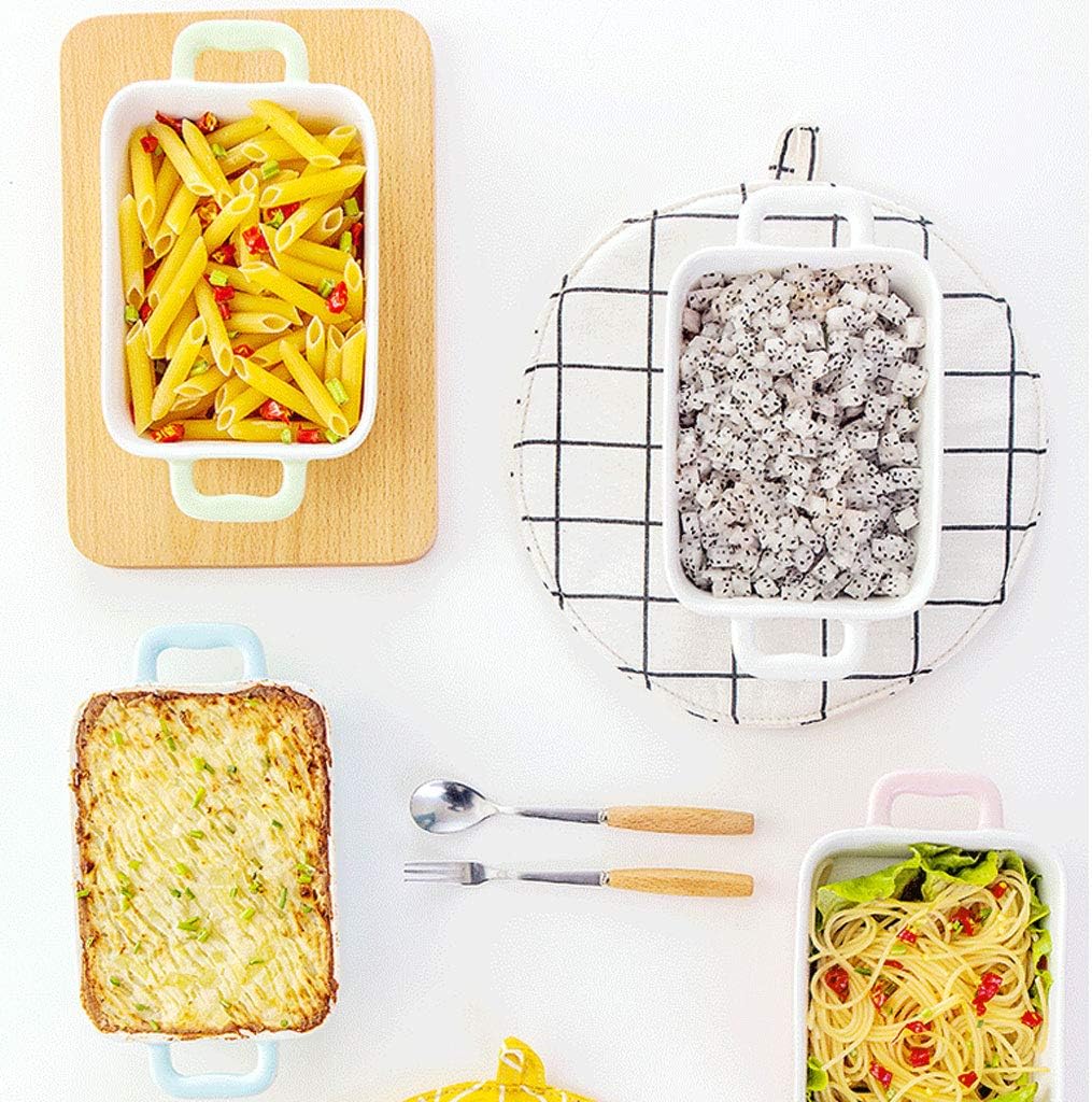Baking Dish Rectangular Ceramic Grilled Cheese Risotto Baking Pan Microwave Oven Baking Dish Western Pottery 6 Color Optional Bakeware (Color : Yellow) (Pink)