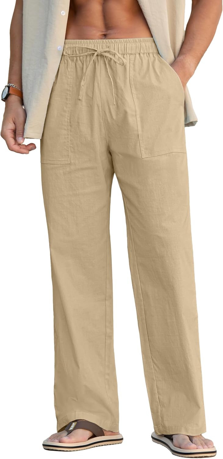Sailwind Men's Casual Linen Pants Beach Summer Loose Fit Elastic Waist Drawstring Pants Lightweight Linen Trousers - Image 7