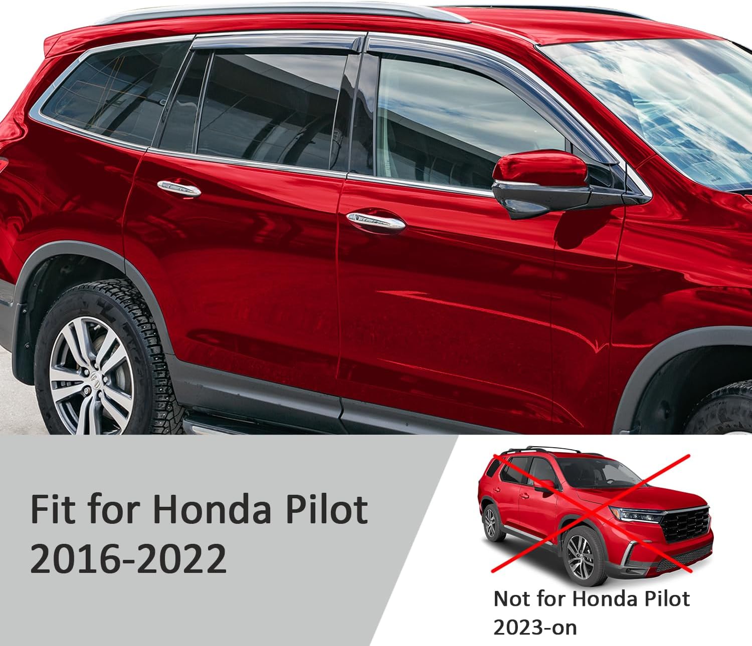 Voron Glass Tape-on Extra Durable Rain Guards for Honda Pilot 2016-2022, Window Deflectors, Vent Window Visors, 4 Pieces - 100851