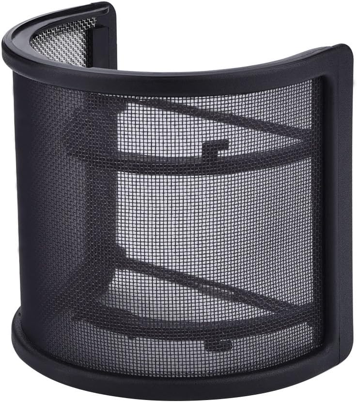 eBerry Microphone Pop Filter, U Shape Mask Metal Mesh and Foam Double Layer Mic Windscreen for Studio Microphone
