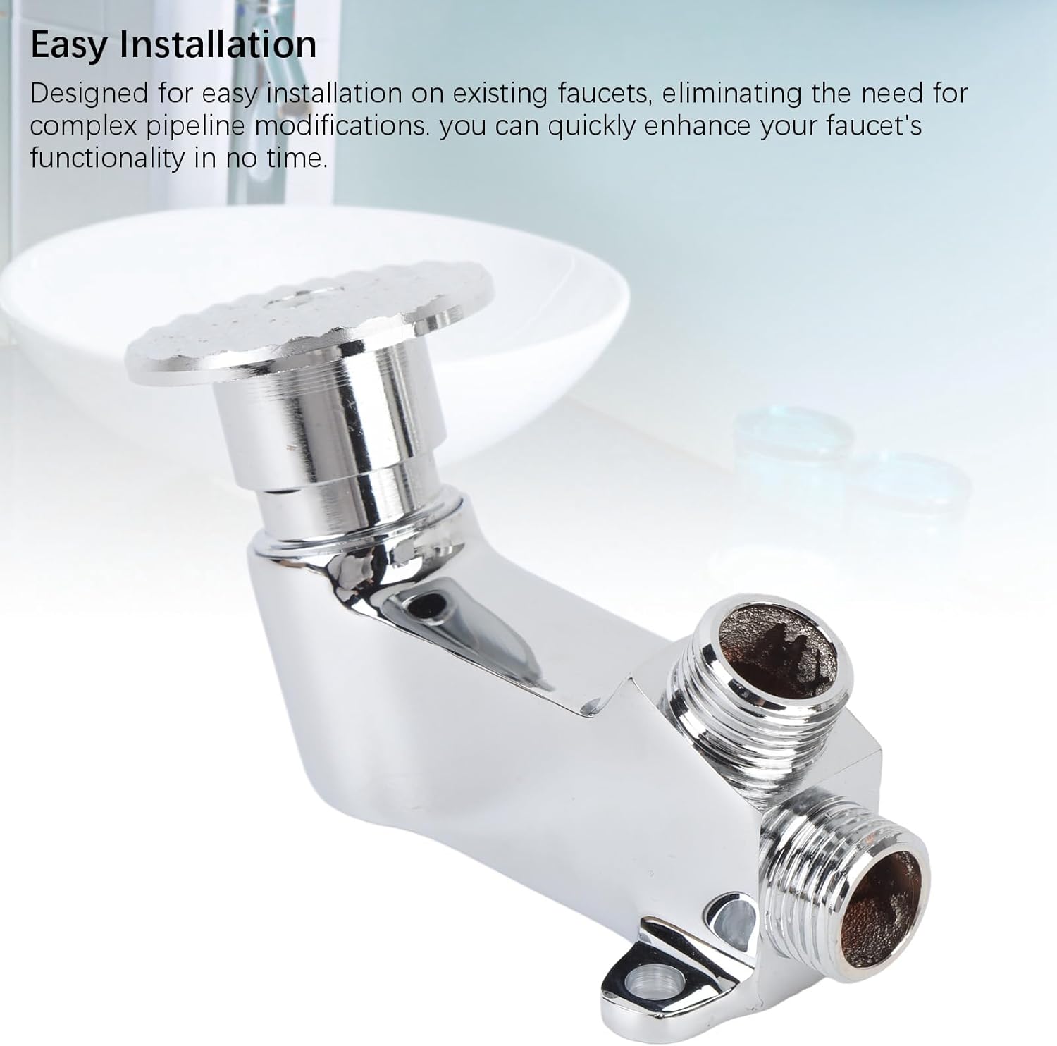 Brass Foot Pedal Valve for Faucet - Touchless Water Control System for Bathroom & Kitchen Sinks - Water Saving Design, Round Panel (1.9")