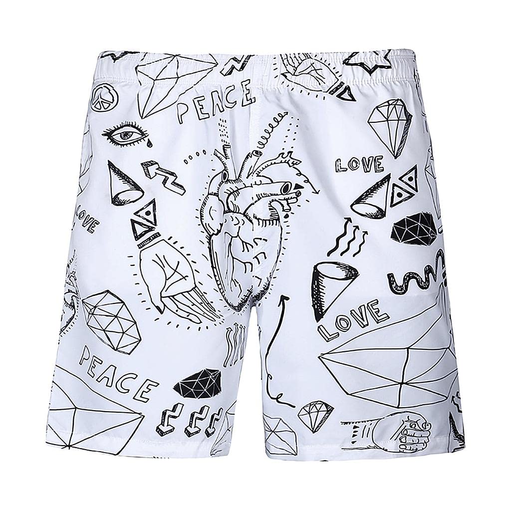 Men 3D Graphic Casual Shorts Board Pants Beachwear Swim Trunk Sketch S