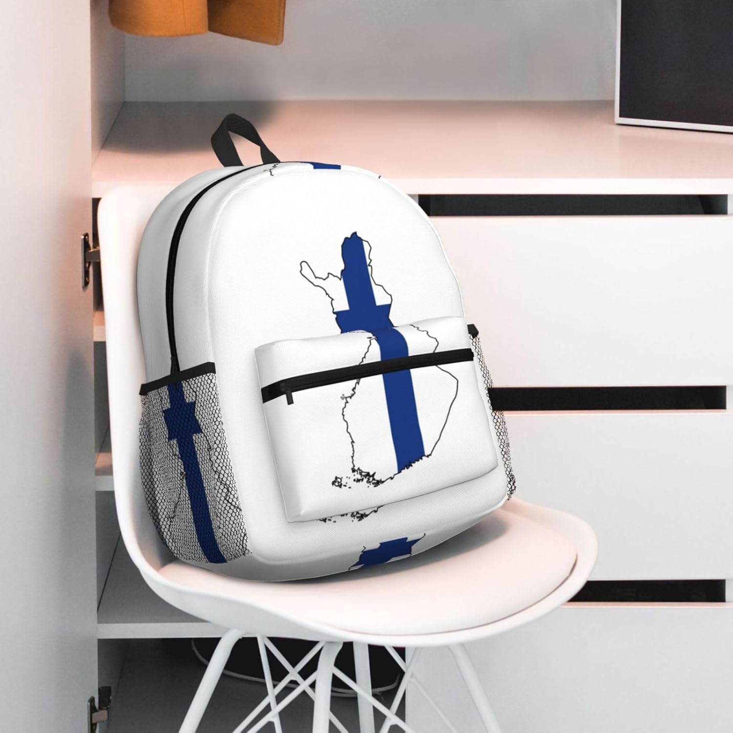 Finnish Flag Map Backpack Large Sports Bag, Best for Basketball, Soccer, Volleyball, Swim, Gym, Travel