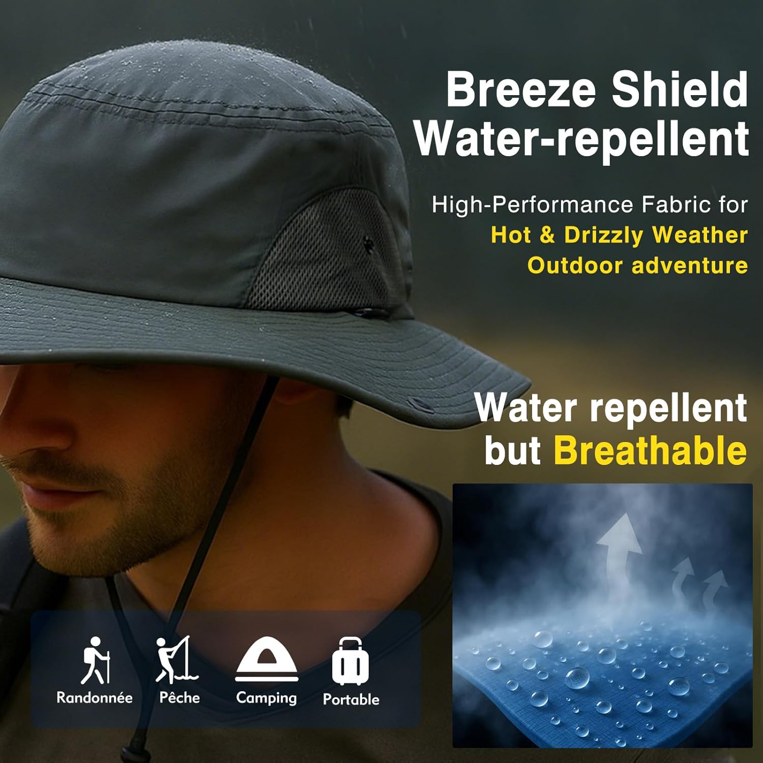 Oversized XL XXL Mens Waterproof UPF50+ Golf Bucket Sun Hats Big Head Boonie Safari Wide Brim Fishing - Image 2