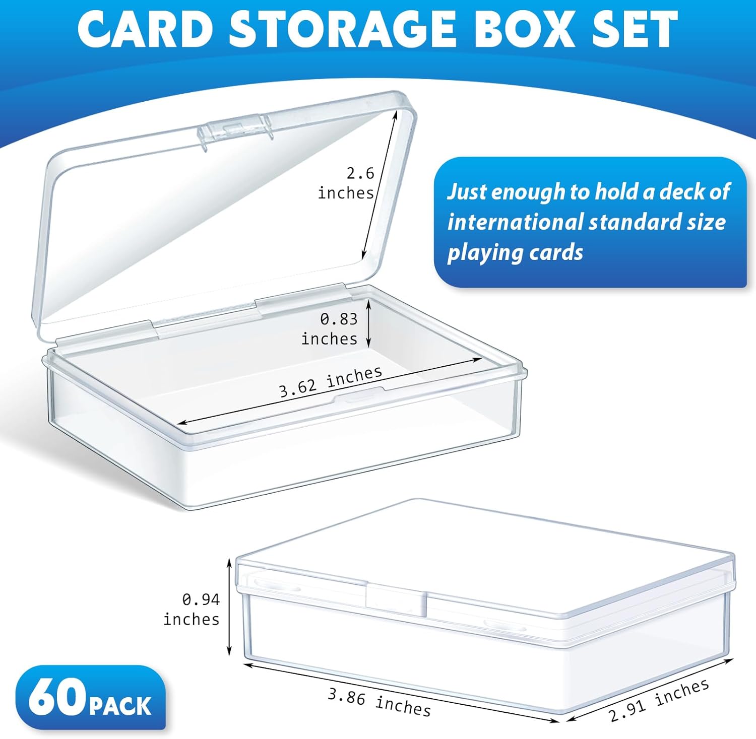 Vicenpal Playing Card Box Clear Plastic Playing Card Deck Case Snap Closed Holder Storage Organizer for Bank Business Trading Poker Gaming (60 Pcs,Raised Snap,3.86 x 2.91 x 0.94 Inch)