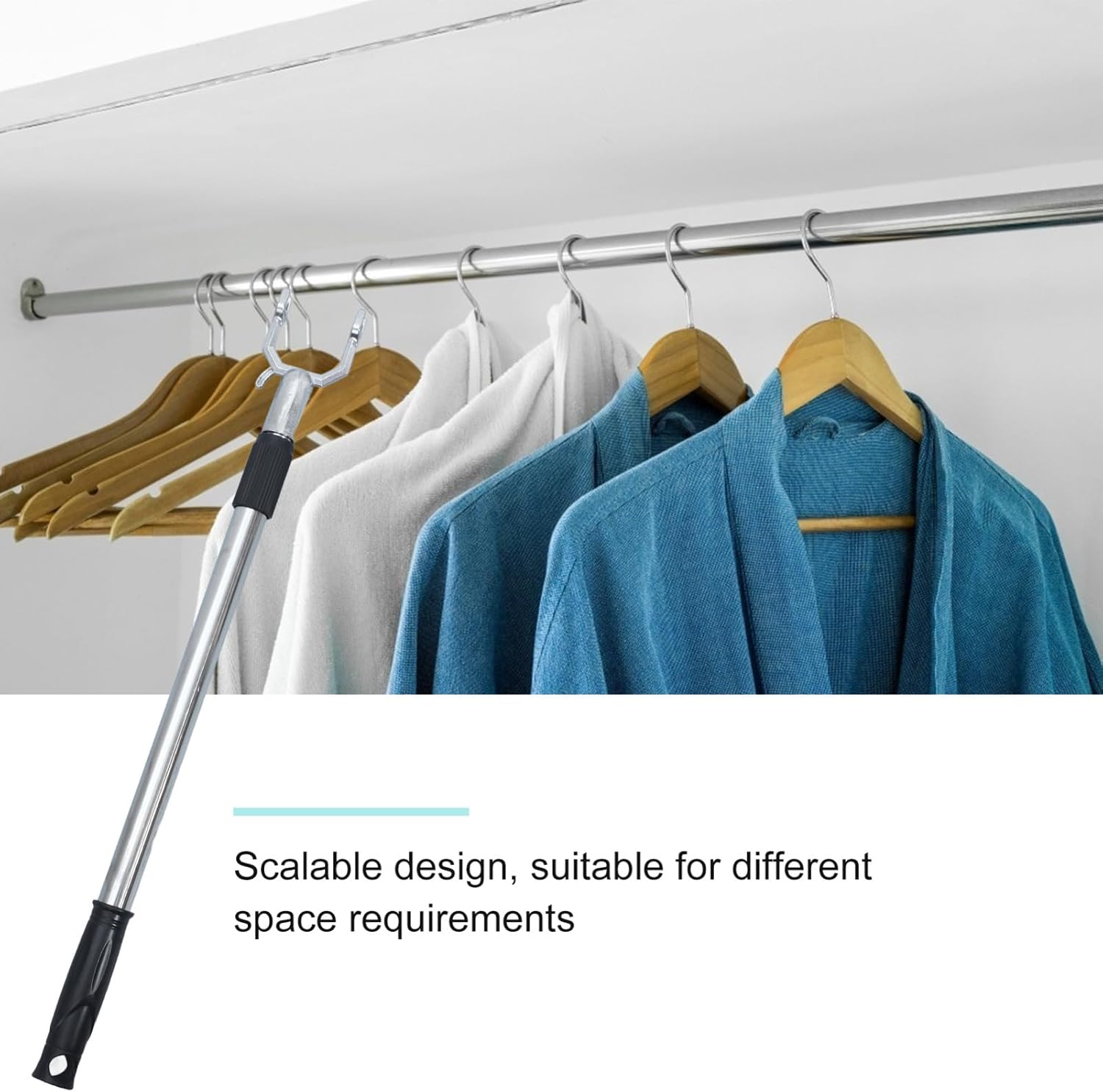 Telescopic Clothes Fork Reach Pole Adjustable Closet Rod for Hanging Clothes Curtains and Laundry Storage 22.24 in Extendable Ceiling Reach Rod