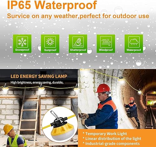 Miniatura 3 de Cadena de luces LED de construcción de 100 pies, grado industrial, mejor para sitios de construcción, renovación, patio, cueva de minas, exteriores