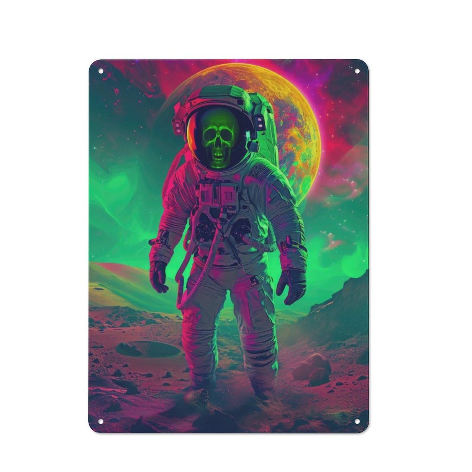 Junmoney Neon Skull Astronaut Retro Tin Sign 40X30cm For Man Cave Or Games Room, A Decorative Christmas Gift For Leisure-Room Decor Enthusiasts