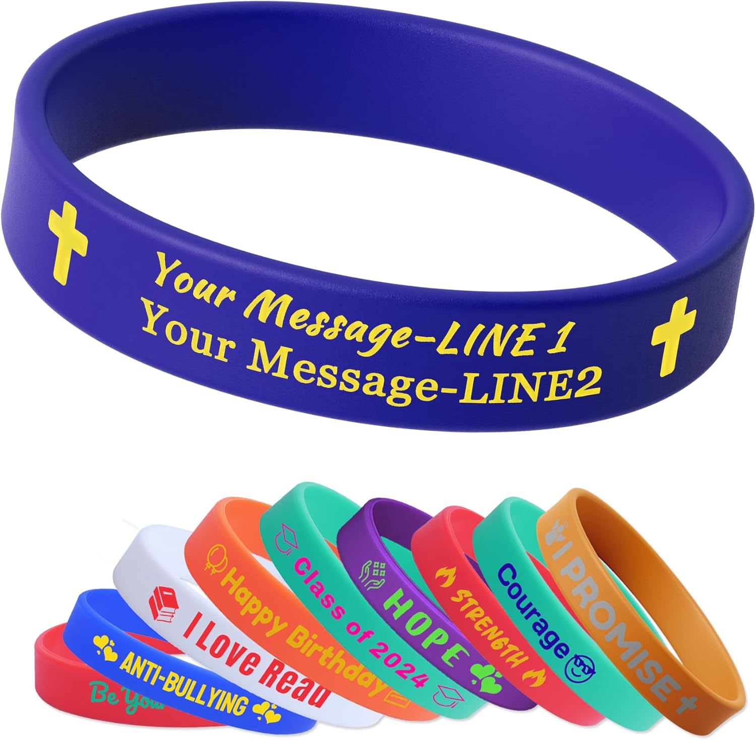 Custom Rubber Bracelets with Logo/Text/Clipart 1/2 Inch Rubber Bracelets Customized for Men Event Wristband for Awareness Fundraising Memorial Support