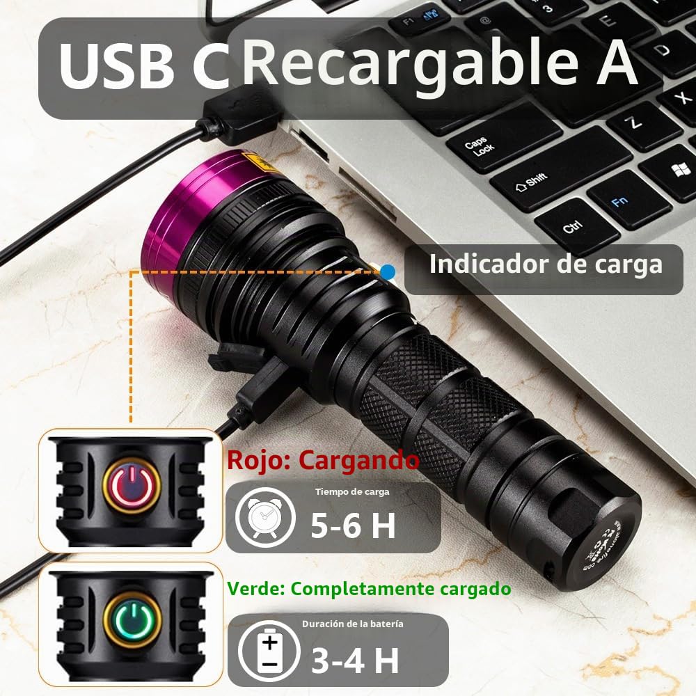 Alonefire SV18 12W 365nm Linterna UV Profesional USB Recargable Linterna Ultravioleta Potente Mascotas Orina Detector para Curado de Resina, Mancha seca con Gafas de Protección UV, Batería Incluida