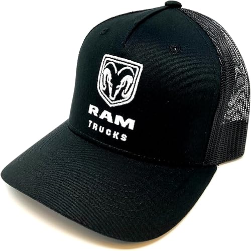 Miniatura 3 de RAM Trucks Logo Negro Mesh Trucker Curvo Bill Ajustable Snapback Sombrero, Negro -