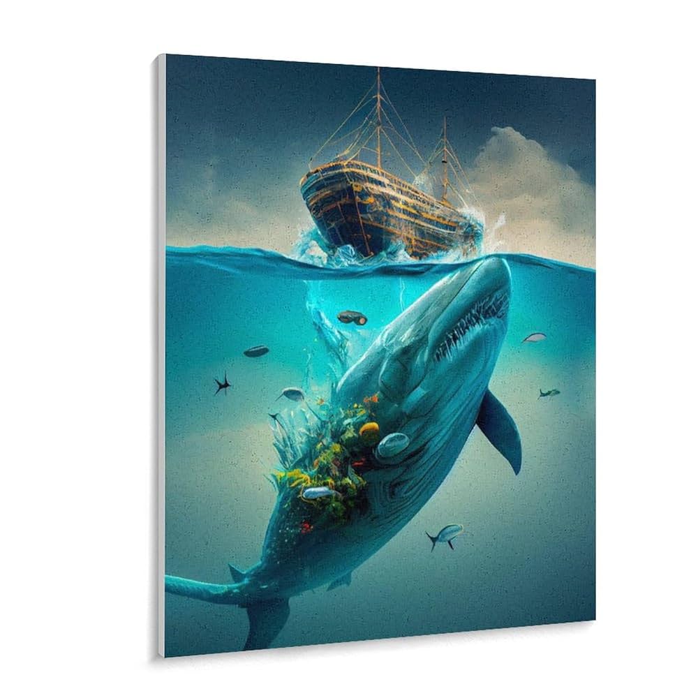 Amazon | 船の下の大きなクジラ 数字油絵 深海の恐怖 シュル