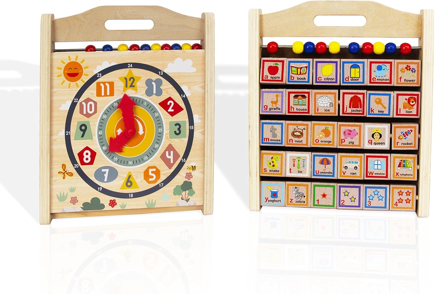 WOODENFUN Toddler Learning Clock Toys,Wooden Telling Time