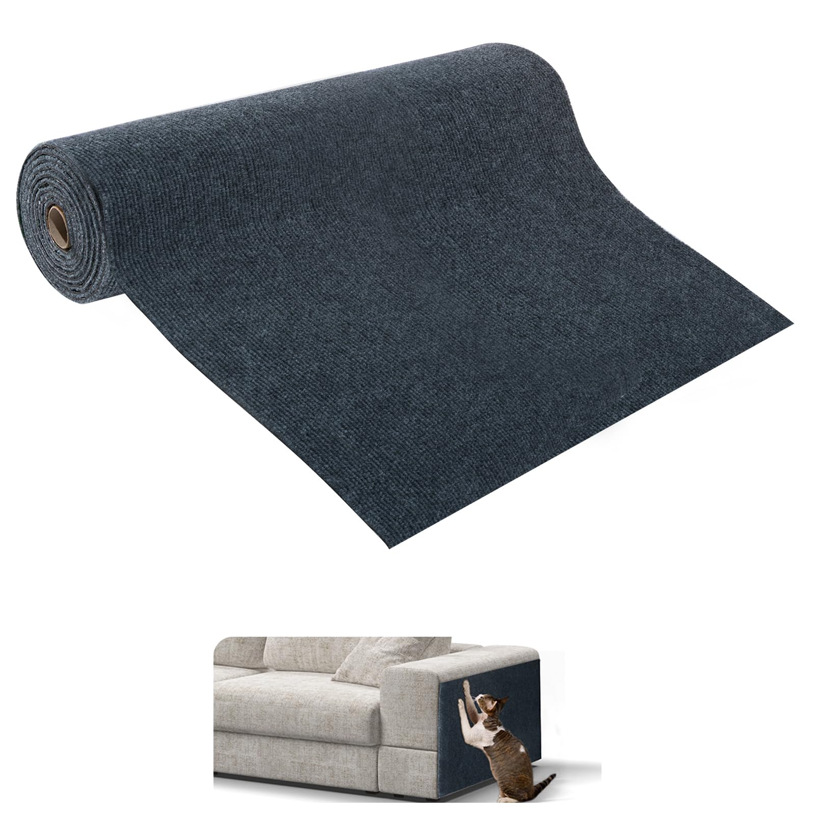 Cat Scratching Mat, Self-Adhesive Cat Scratcher for Couch Furniture or Wall Protector, Scratching Carpet Covering Tree Tower, Scratching Pads Replacement (Dark Grey, 20 Spiral Nails, 78.7"L x 15.8"W)