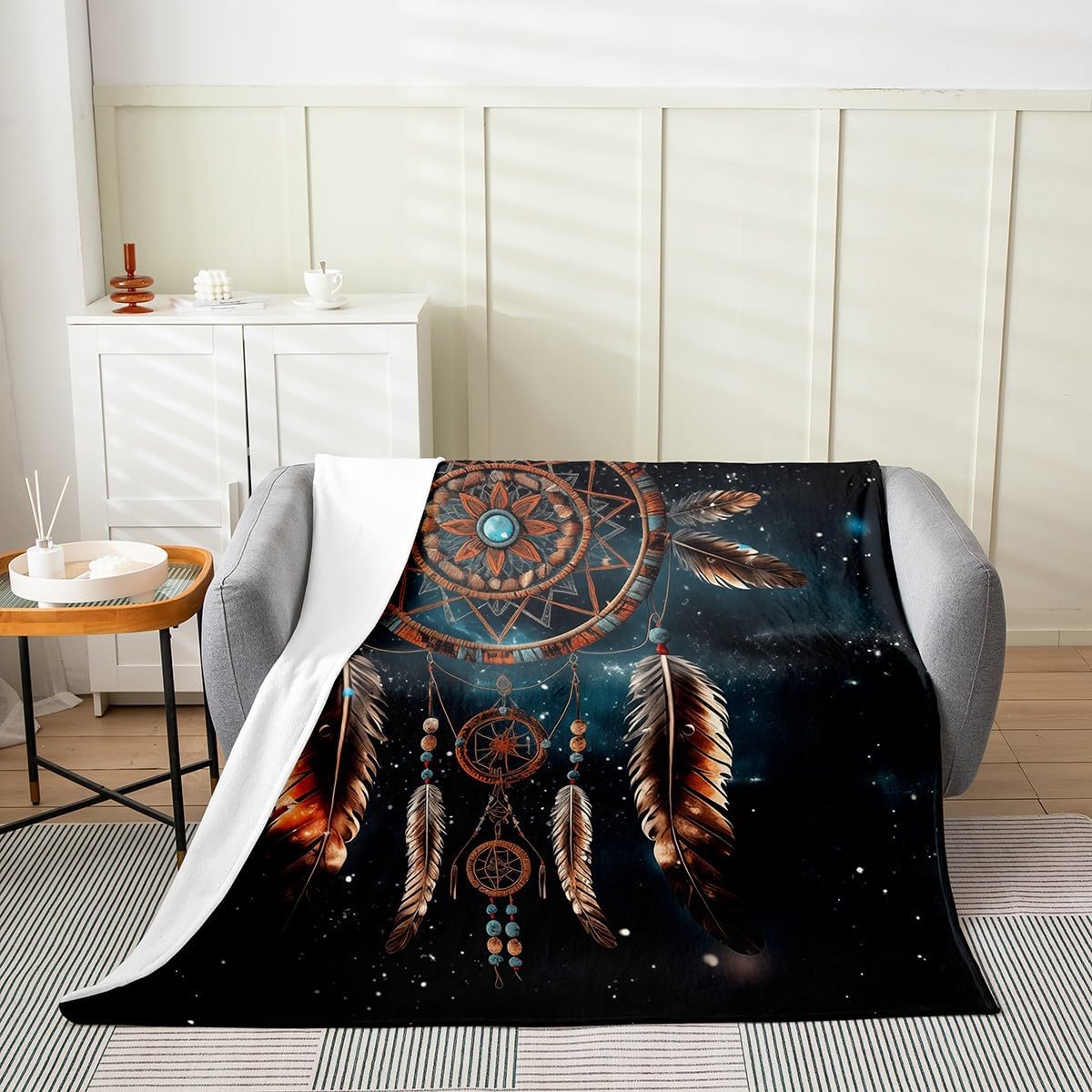 Feelyou Dreamcatcher Boys Girls Fuzzy Blanket Twin 60"x80" Boho Dream Catcher Plush Blanket Bohemian Flannel Fleece Throw Blanket for Kids Teens Indian Hippie Feather All Season Bed Blanket