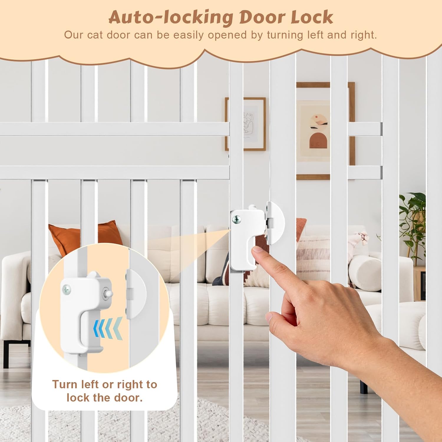 78.7" Extra Tall Pet Gate with Cat Door, Pressure Mounted Walk Through Gate for Stairs & Doorways, Fits 28.7"-37.5" Wide, Auto Close Safety Dog Gate, No Drill, White