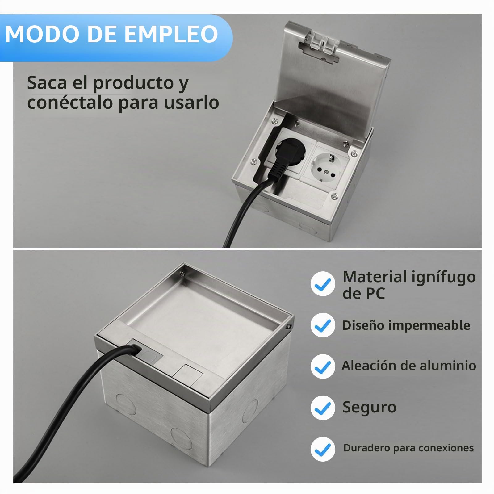 Caja de Cubierta de Salida de Piso,16A AC250V 4000W Caja de Piso eléctrica con Puerto de Cable de Red &Cubierta de Acero Inoxidable para Enchufe de Salida empotrada