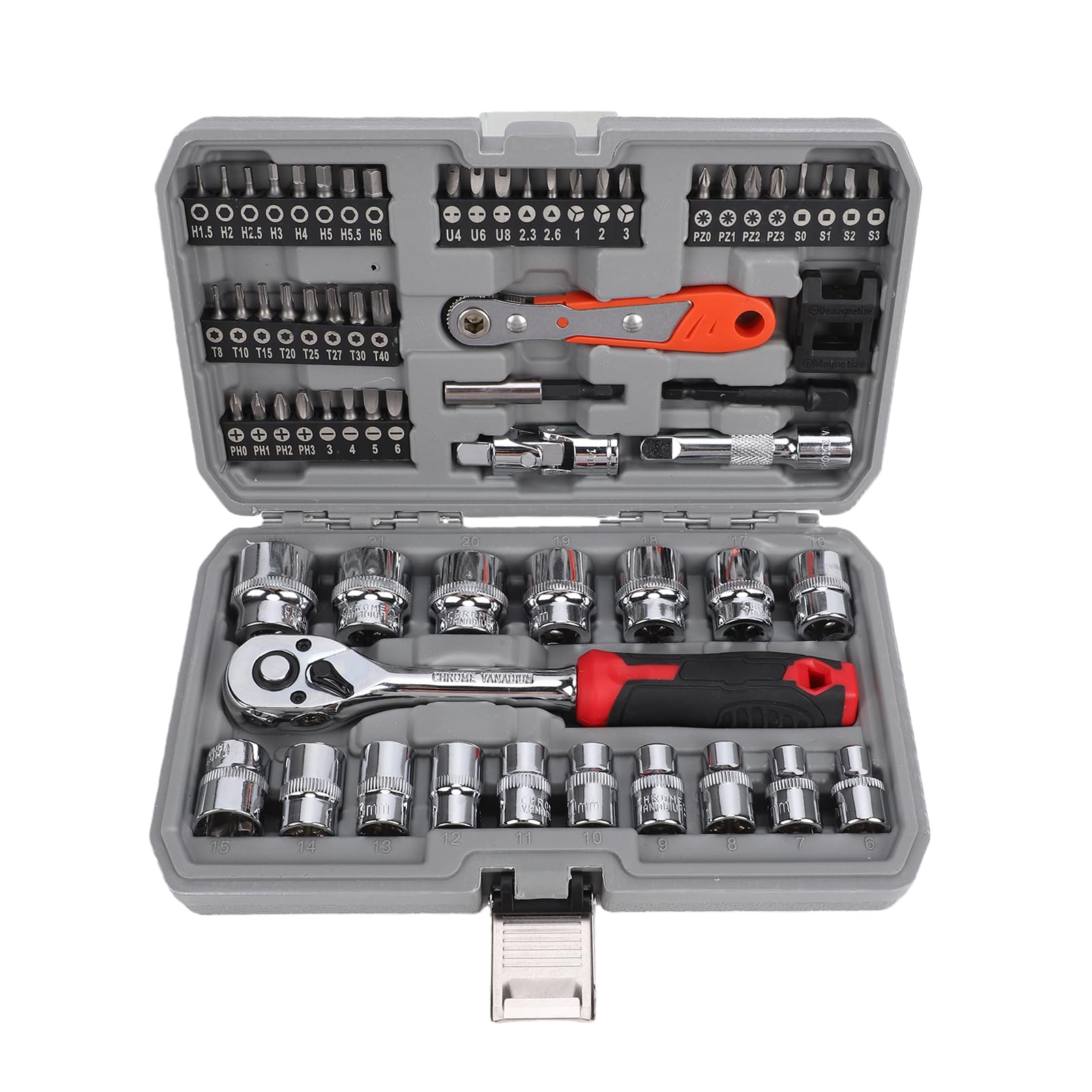 Garosa Set di Chiavi a Bussola a Cricchetto da 72 Denti, Attacco da 64 Pezzi da 3/8 Pollici con 40 Punte in Acciaio e 17 Bussole per Riparazione Automobilistica e Manutenzione Domestica (Set da 64