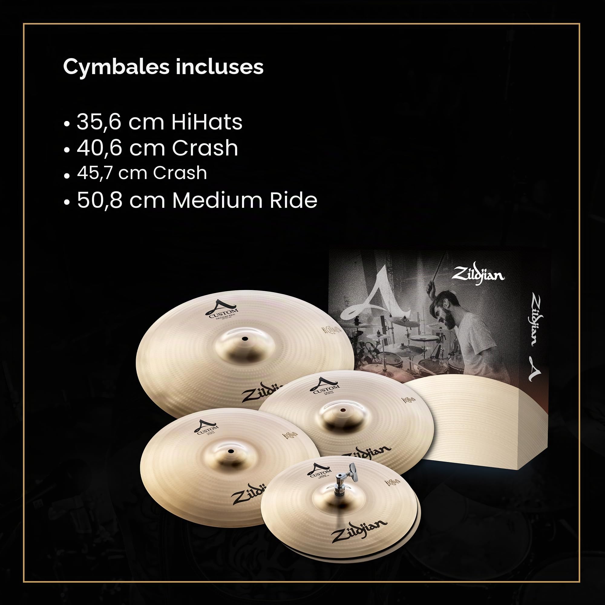 Zildjian A Custom Series Cymbal Box Set - 14" Hi-Hats, 16"/18" Crash, 20" Medium Ride