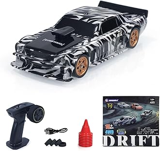TOUCAN RC HOBBY 1:43 Ready to Run Race Car Gyro Drift Car 4WD Traffic Cones Mini Toy for Boys (White Black)