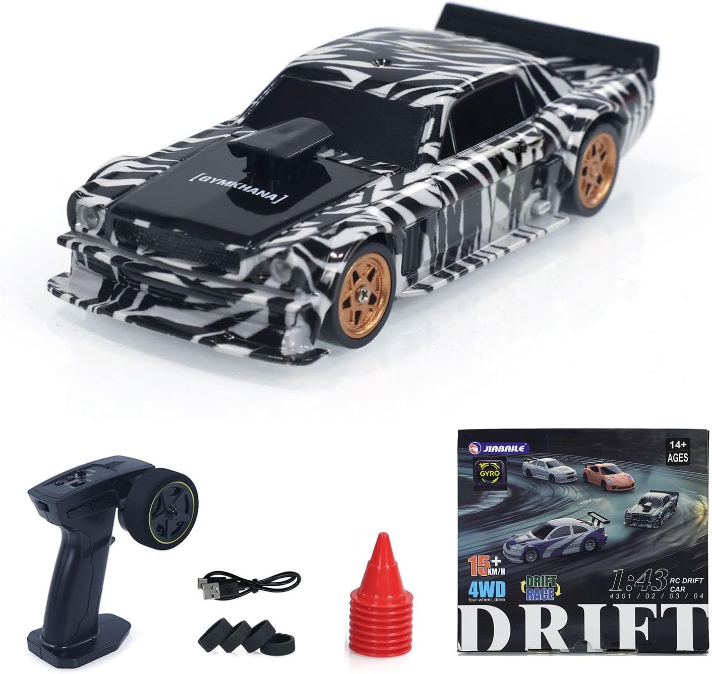 1:43 Ready to Run Race Car Gyro Drift Car 4WD Traffic Cones Mini Model for Ages 14+ with a Gyro (Camouflage)