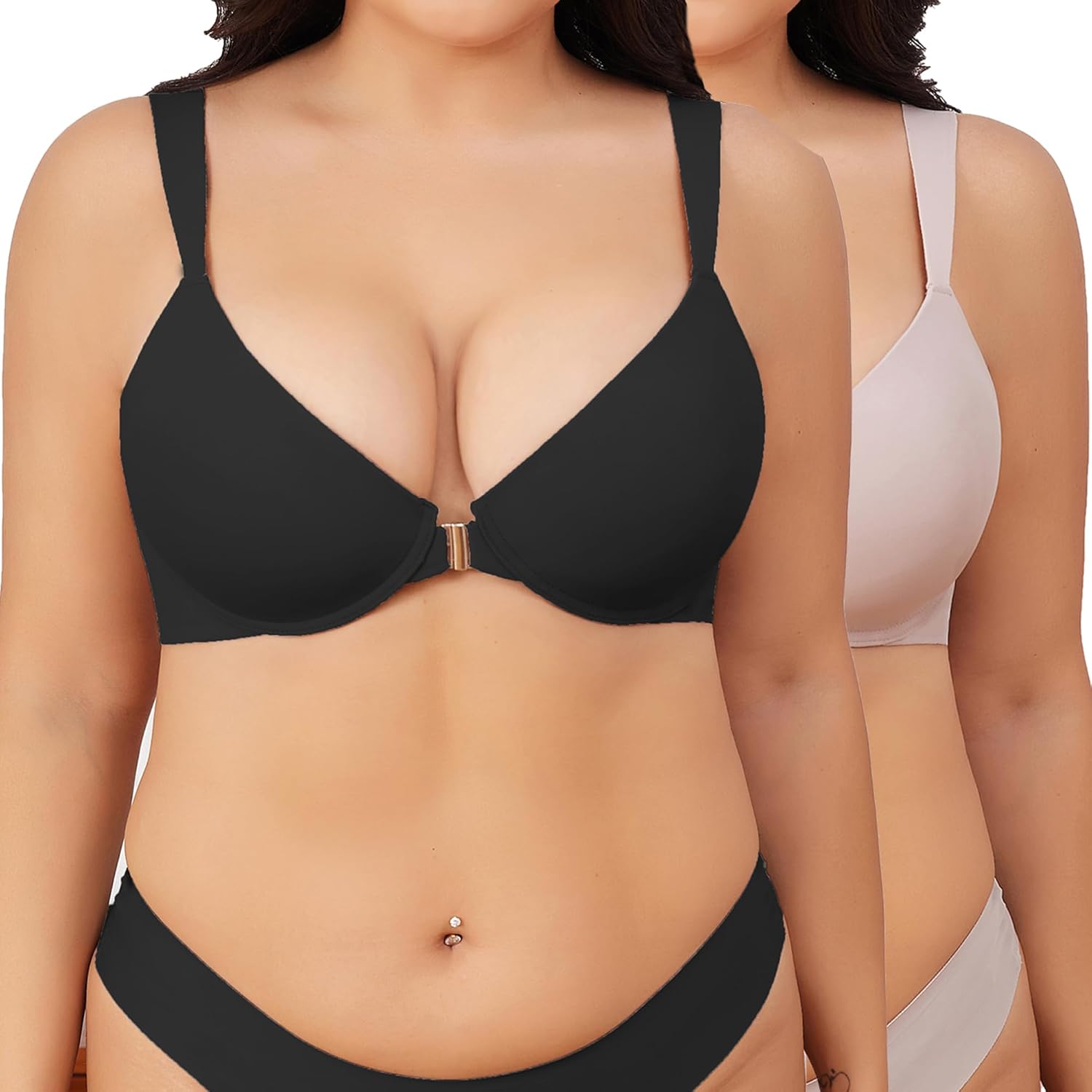 FINETOO Bra for Women Sexy Front Closure Bras for Women Plus Size Full Coverage Bra Unlined Bras with Underwire Push Up Bra D Blackkhaki 38