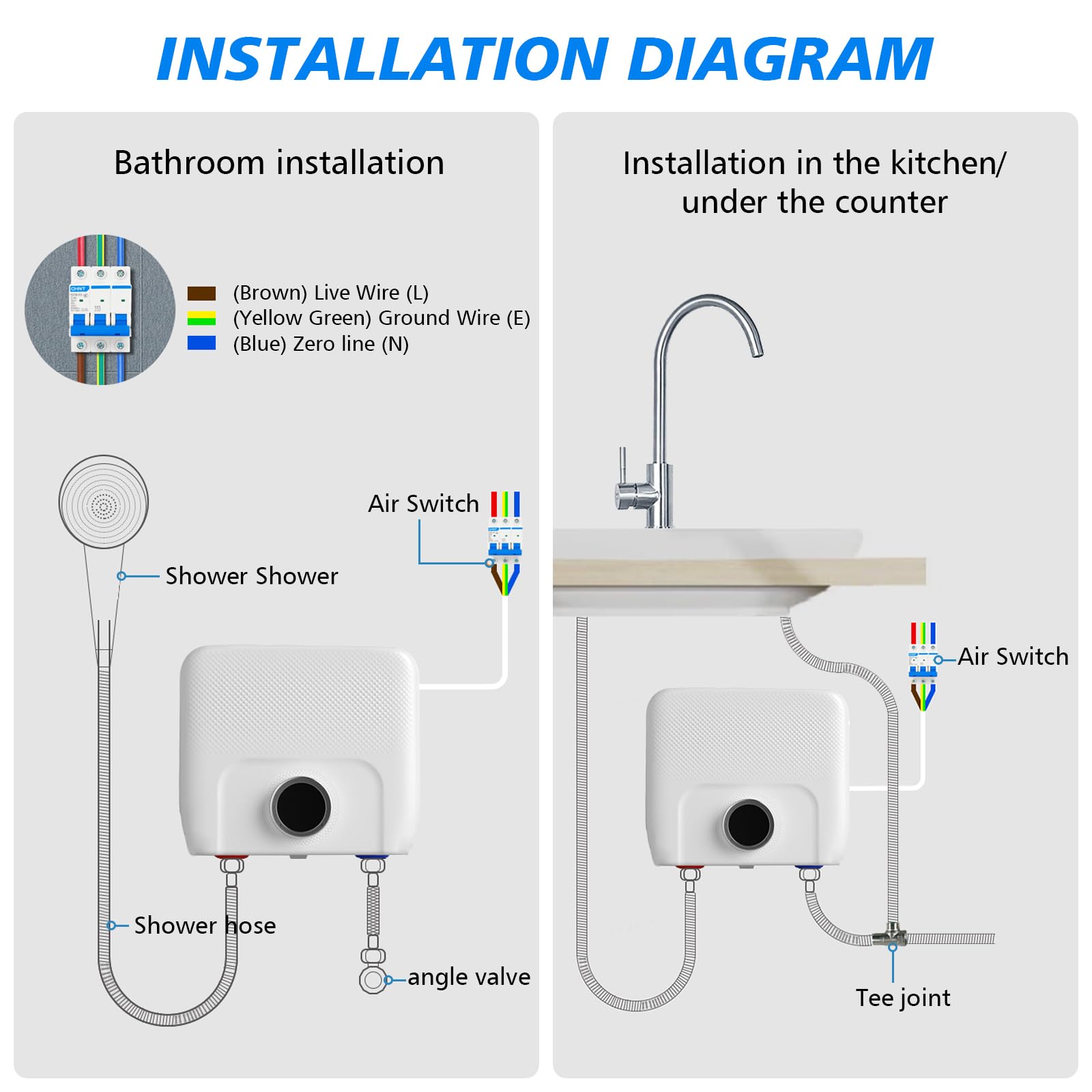 Chauffe-eau électriques 220V 6500W, Chauffe-eau électrique sans réservoir, Petit chauffe-eau instantané électrique économie d'eau Avec écran numérique, Pour cuisine, salle de bain, lavage