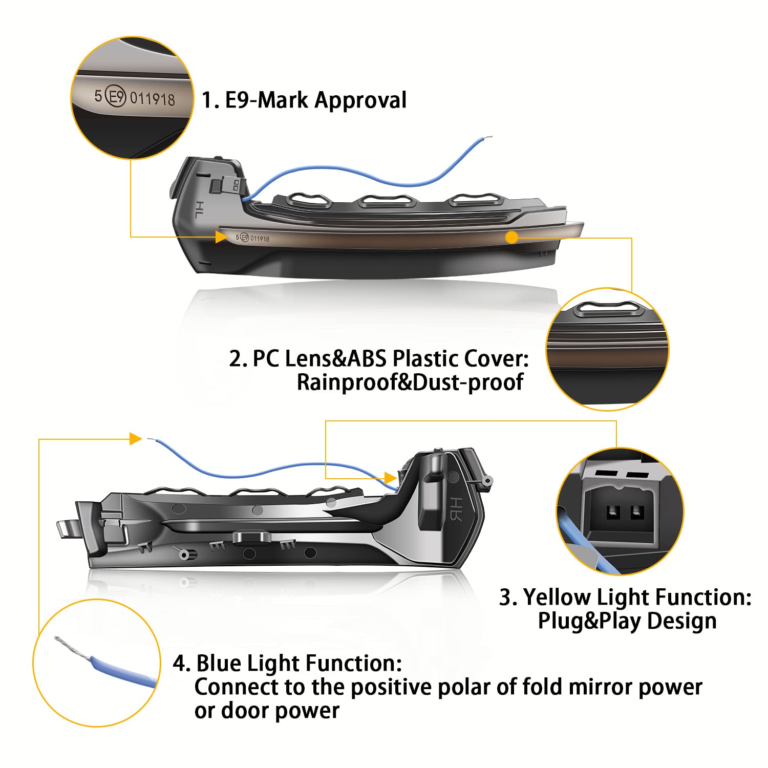 Indicatori di Direzione a LED dinamici, Una Coppia di Indicatori di Direzione per Specchietti Retrovisori laterali Ambra Per Au-di A3 8V, S3 8V, RS3 8VA 2013-2020, Blu e Giallo, 2 Pezzi