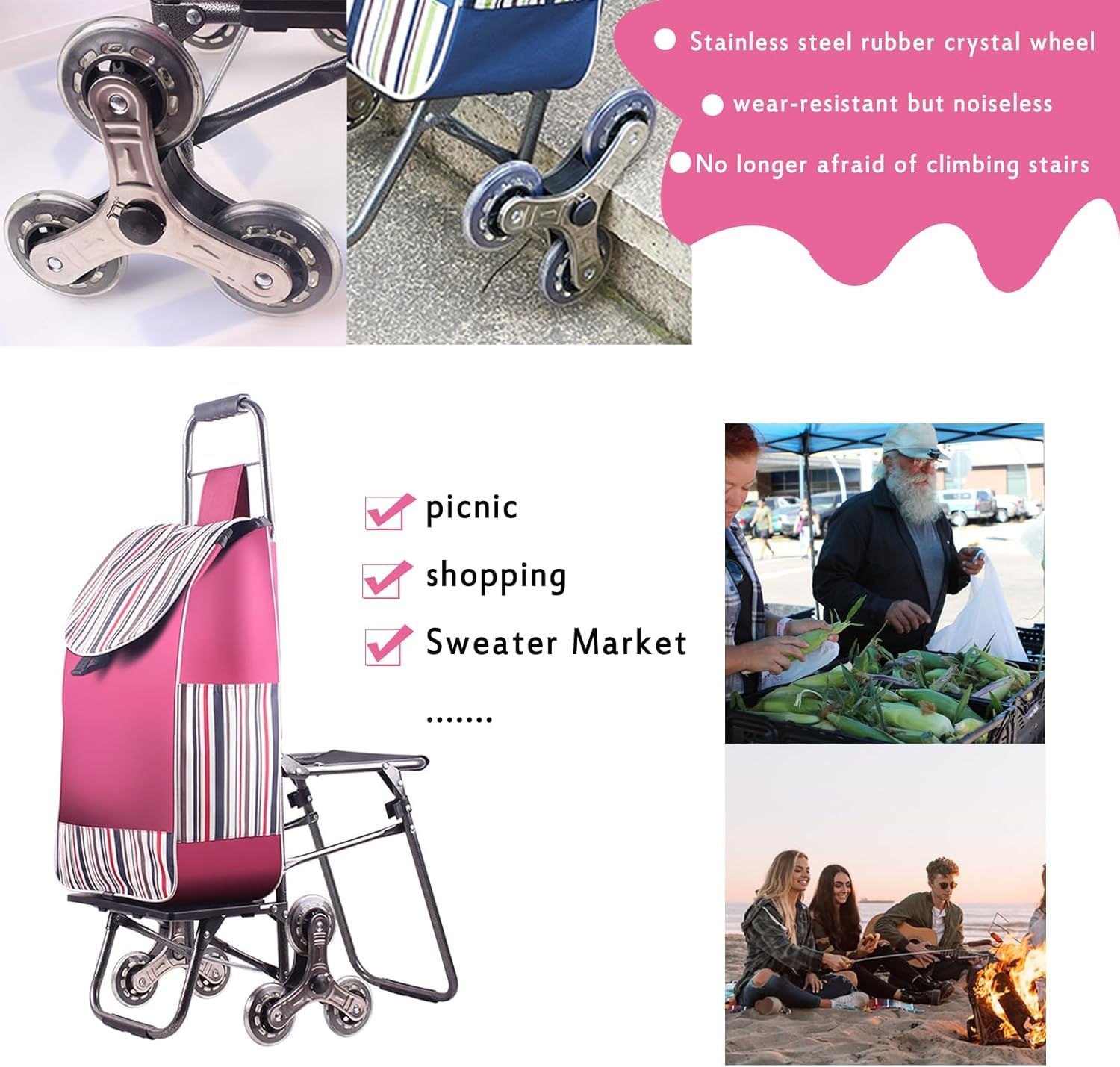 Carrello portautensili pieghevole con ruote, versatile carrello per la spesa per un facile trasporto, ideale per la spesa e l'uso quotidiano