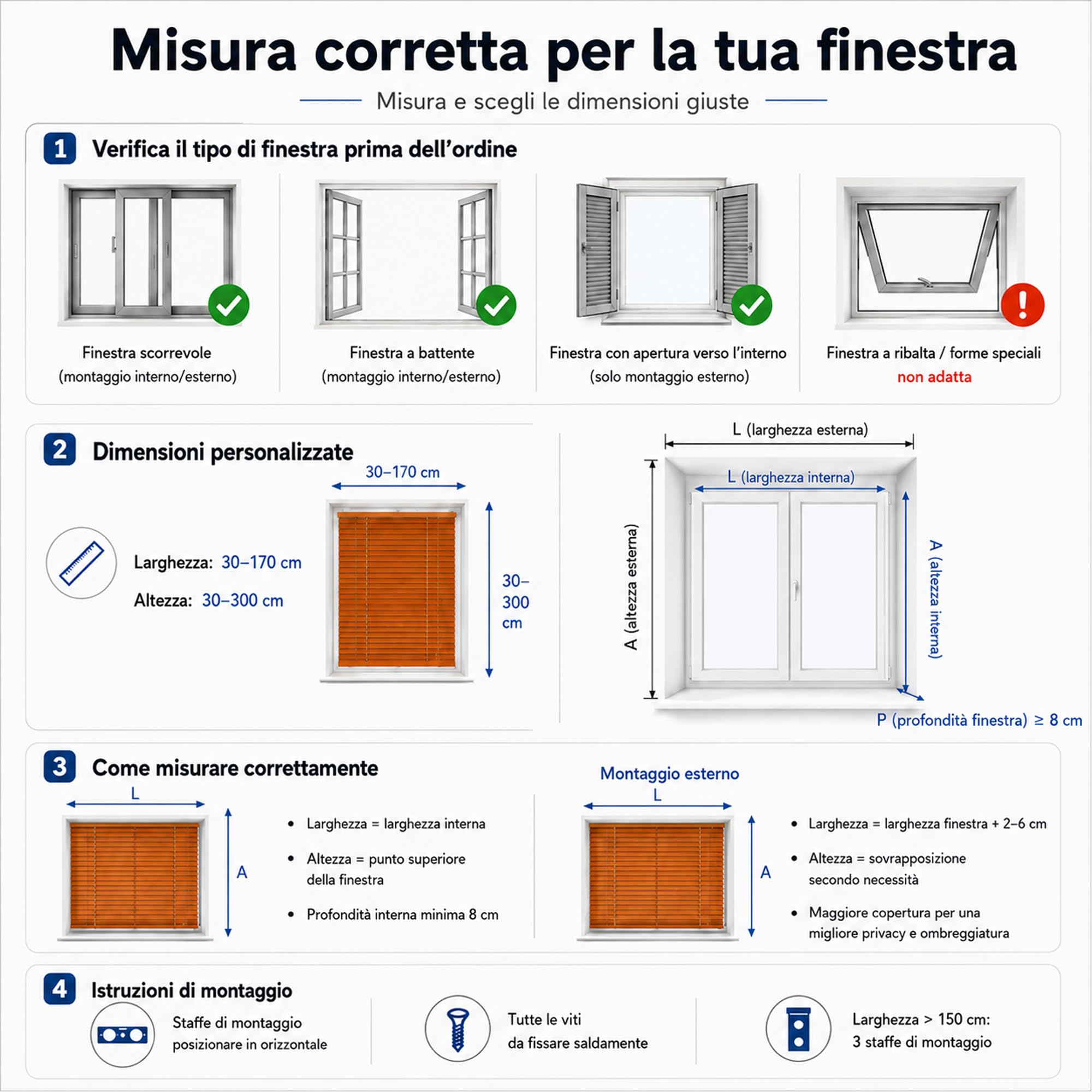 Tenda veneziana in legno su misura per finestra interna, legno di paulownia con lamelle da 50 mm, installazione con trapano, cordino, privacy e regolazione della luce M50115