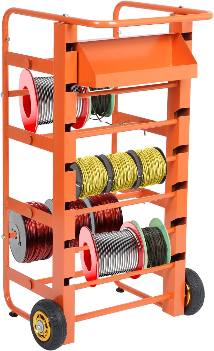 Wire Spool Rack Cable Caddy,Portable Wire Rack Dispenser with Wheel,Automotive Wiring Storage, Multi-Spool Wire/Cable Dispenser for Electrical Industrial & Retail Use