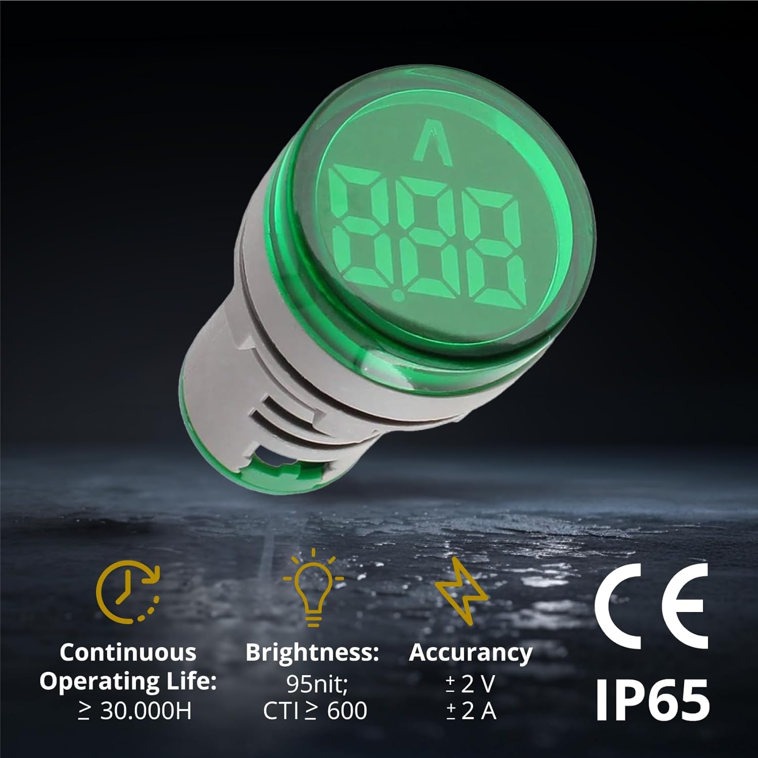 Digital Led Display Indicator Ammeter, 0-100A Max AC380 Current Meter and 220V - Gauge Meter, Tester Amp Monitor - AD101-22AM Model, Circle Panel, Green (10 Pack)