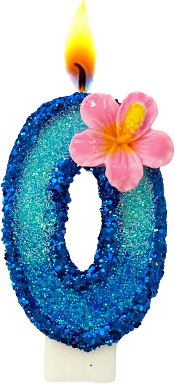 Blue Number 7 Birthday Candles, Hibiscus Flower Number Candle, Hawaiian Themed Party Cake Decoration