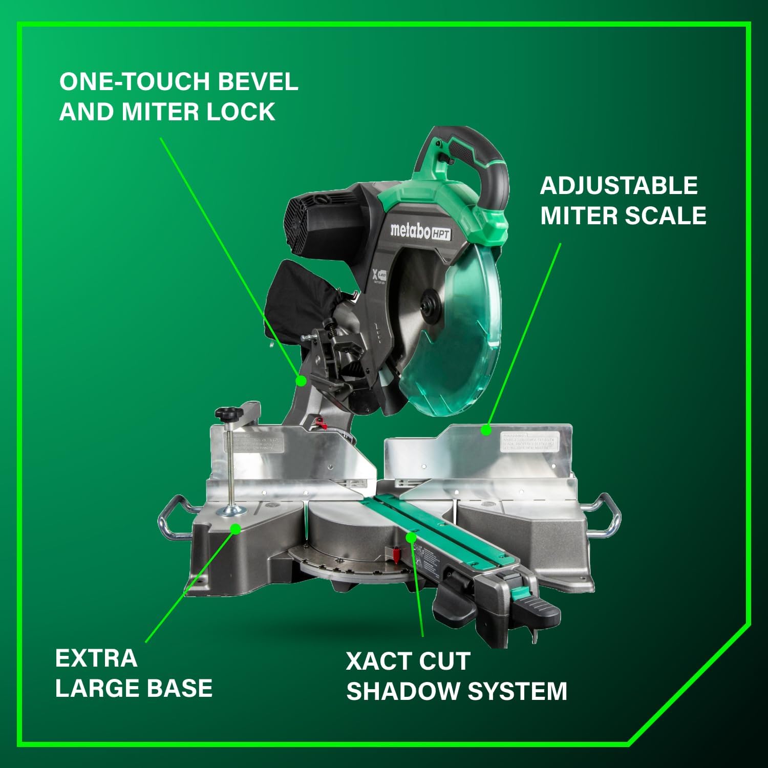 Metabo HPT 12-Inch Dual Bevel Sliding Miter Saw, 4000 RPM No-Load Speed, 45° Left and Right Bevel Range, Precision Miter Angles, 9 Detent Stops, Xact Cut Shadow Line, C12RSH3