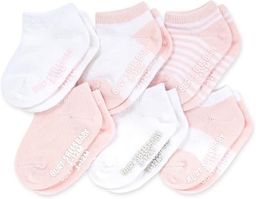 Burt's Bees Baby Unisex Baby Socks Ankle or Crew Height Made with Soft Organic Cotton, 6 Packs with Non-Slip Grips for Babies
