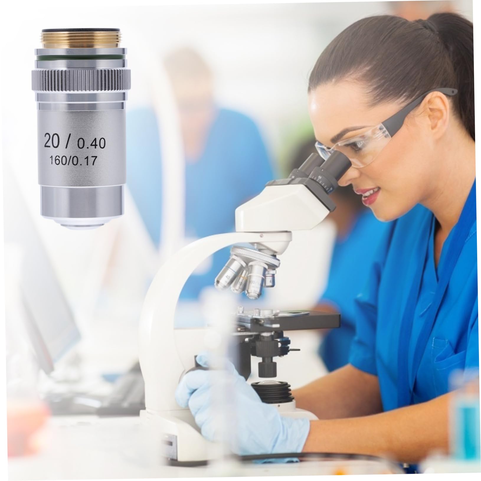 Lente Obiettivo per Microscopio Acromatica 20x in Acciaio | Montaggio 20, 2mm Filetto Standard, Vetro Coprioggetto 0, 17mm, Distanza 0, 55mm Na 0, 4