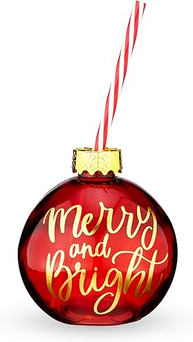Blush Taza de bebida decorativa con pajitas para Navidad, 14 onzas, estilo vintage, decoración de fiesta de Navidad, globo de vino con rayas de