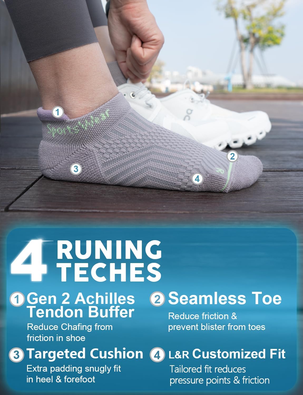 Bamboo Viscose Compression Running Athletic No Show Sock Women, Wicking Cushioned AntiBlister Walking Breathable - Image 3