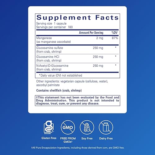 Miniatura 2 de Pure Encapsulations Complejo de glucosamina Suplemento dietético para el cartílago con manganeso 180 cápsulas